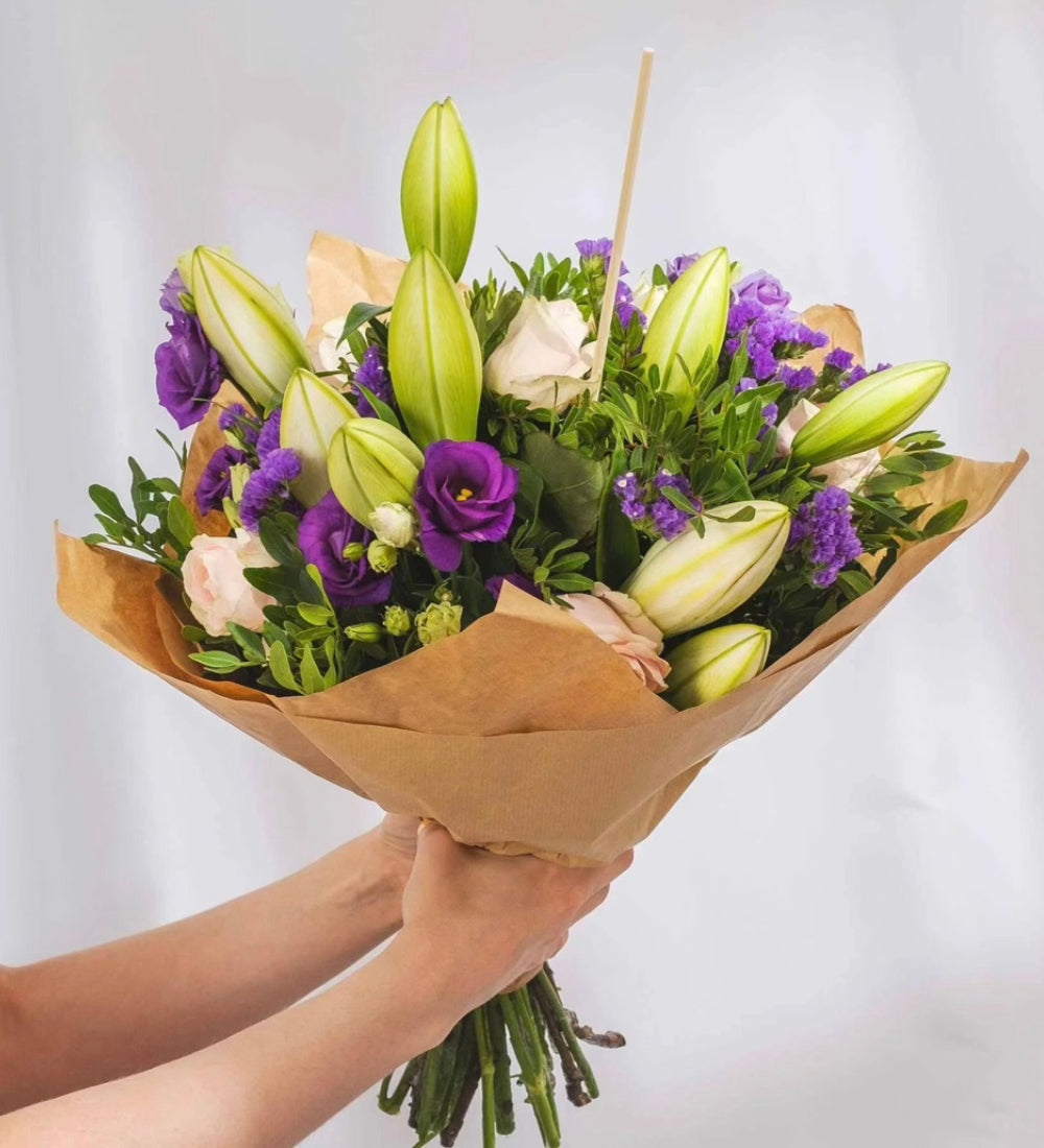 "Graceful Whisper” Lily & Lisianthus Bouquet