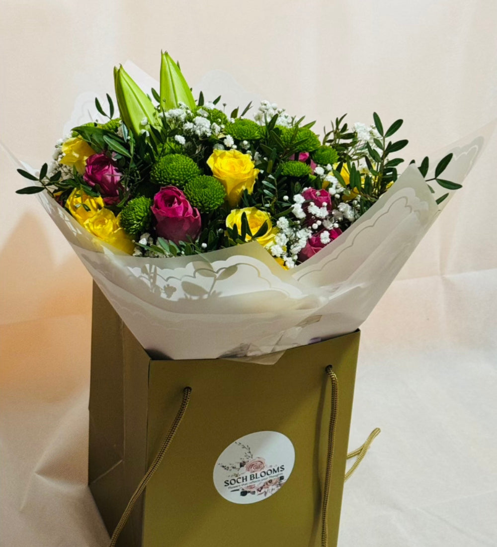 “Sunset Bloom” Mixed Rose & Lily Bouquet