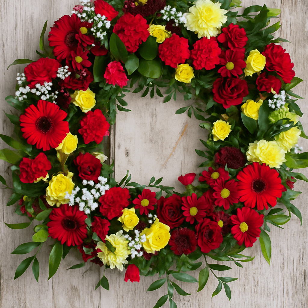 Radiant Tribute – Red & Yellow Wreath