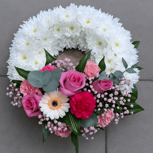Graceful Farewell – Pink & White Wreath